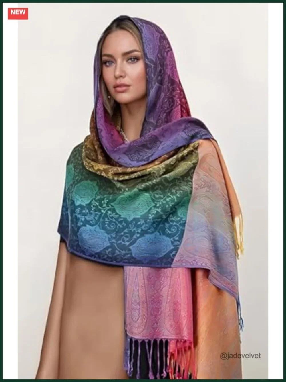 Bohemian Travel Scarf Vintage Floral 200x65cm Reversible Jacquard Wrap